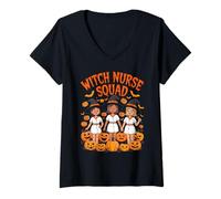 Donna Witch Nurse Squad Funny Nurses Witches Pumpkins Maglietta con Collo a V