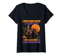 Donna Witch On Wine She A Chesapeake bay Retriever Halloween Maglietta con Collo a V