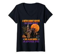 Donna Witch On Wine She Needs A Shar Pei Dog Halloween Costume Maglietta con Collo a V