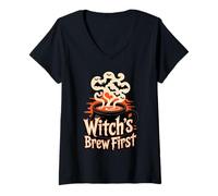 Donna Witch’s Brew First Coffee Witches Halloween Maglietta con Collo a V