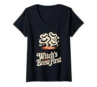 Donna Witch’s Brew First Funny Coffee Witches Halloween Maglietta con Collo a V