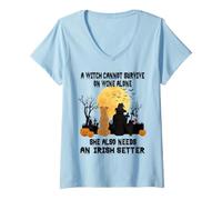 Donna Witch Wine And Irish Setter Dog Mom Funny Halloween Costume Maglietta con Collo a V
