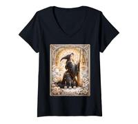 Donna Witchcraft Wicca Coquette Penatgram Scopa Cappello Stelle Teschi Maglietta con Collo a V