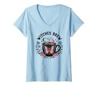 Donna Witches Brew Coffee Cup Witchy Mug Halloween Witch Be Sippin Maglietta con Collo a V