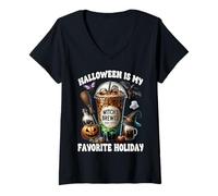 Donna Witches Halloween Is My Favorite Holiday for Coffee Lover Maglietta con Collo a V
