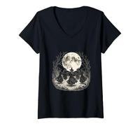Donna Witches Sabbath Moon Dance Gothic Vintage Forest Occult Art Maglietta con Collo a V