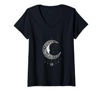 Donna Witchy Crescent Moon Gothic Celestial Lunar Design Maglietta con Collo a V