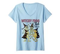 Donna Witchy Frog Club Midnight Only On Halloween Frog Coven Maglietta con Collo a V