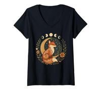 Donna Witchy Moon Cottagecore Aesthetic Floral Fox Donne Ragazze Maglietta con Collo a V