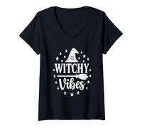 Donna Witchy Vibes Halloween Divertente Strega estetica Magica Maglietta con Collo a V