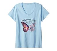Donna With Brave Wings She Flies Butterfly Sign With Brave Wings Maglietta con Collo a V