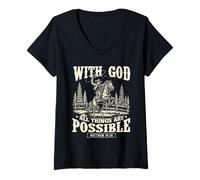 Donna with God all Things Are Possibile - Cowpoke Western Cowpoke Maglietta con Collo a V