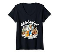 Donna witzig Motiv Oktoberfest 2024 Ersatztracht Wiesn Tracht T-Shirt Maglietta con Collo a V