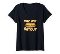 Donna Wiz Wit or Witout Philly Cheesesteak - Cibo Divertente Philadelphia Maglietta con Collo a V