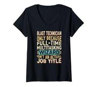 Donna Wizard Job Title Quote - Funny Blast Technician Maglietta con Collo a V