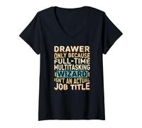 Donna Wizard Job Title Quote - Funny Drawer Maglietta con Collo a V