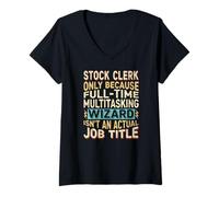 Donna Wizard Job Title Quote - Funny Stock Clerk Maglietta con Collo a V