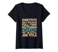Donna Wizard Job Title Quote - Funny Substitute Maglietta con Collo a V