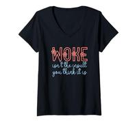 Donna Woke Isn't The Insult You Think it is Retro Flowers Vintage Maglietta con Collo a V