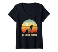 Donna wolf blockchain finanza digitale potere di investimento Bitcoin Maglietta con Collo a V