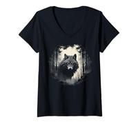 Donna Wolf Forest Nature Maglietta con Collo a V