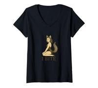 Donna Wolf Girl Pinup Retro I Bite Fursona Fursona Fantasy Art Maglietta con Collo a V