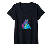 Donna Wolf Girl Pinup Retro I Bite Fursona Fursona Fantasy Art Maglietta con Collo a V