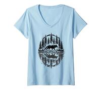 Donna Wolf Graphic & Wolf | Fauna Selvatica, Foresta e Lupo Maglietta con Collo a V