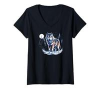 Donna Wolf Lone Wolf Pack Howling Howl Wolf Timber Maglietta con Collo a V