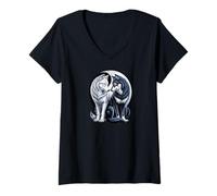 Donna Wolf Pack Howl Timber Moon Love Maglietta con Collo a V