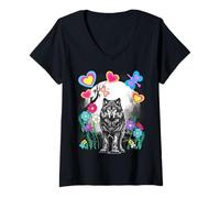 Donna Wolf Wolf Wolfe - Statuetta da fiaba, motivo: cane Husky 80 Maglietta con Collo a V