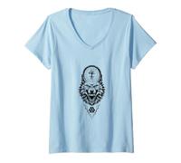 Donna Wolf Yggdrasil Valknut Viking Nordic Warrior Norrena Mitologia Maglietta con Collo a V