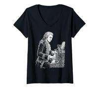 Donna Wolfgang Amadeus Mozart Compositore Pianista Maglietta con Collo a V