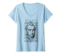 Donna Wolfgang Amadeus Mozart Spartito Classico Note Vintage Maglietta con Collo a V