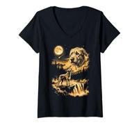 Donna Wolfhound Irlandese Che Ulula alla Luna Maglietta con Collo a V