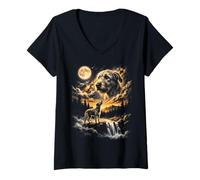 Donna Wolfhound Irlandese Che Ulula alla Luna Maglietta con Collo a V