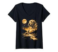 Donna Wolfhound Irlandese Che Ulula alla Luna Maglietta con Collo a V