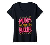 Donna Woman's Buddies Mudding Princess Running Team Mud Run Maglietta con Collo a V