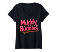 Donna Woman's Buddies Mudding Princess Running Team Mud Run Maglietta con Collo a V