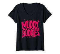 Donna Womans Buddies Muddy Mud Run Mudding Running Ragazze Team ATV Maglietta con Collo a V