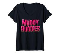 Donna Womans Buddies Muddy Mud Run Mudding Running Ragazze Team ATV Maglietta con Collo a V