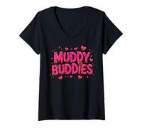 Donna Womans Buddies Muddy Mud Run Mudding Running Ragazze Team ATV Maglietta con Collo a V