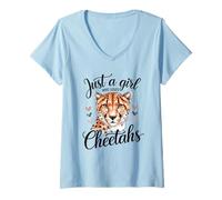 Donna Women Kids Just A Girl Who Loves Cheetahs Animal Lover White Maglietta con Collo a V