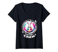 Donna Women Shirt Pasqua che abbina la famiglia Easter Egg Hunting Maglietta con Collo a V