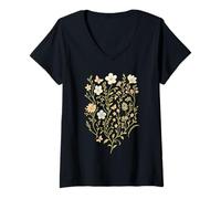 Donna Women Vintage Floral T-Shirt Boho Wildflower Maglietta con Collo a V
