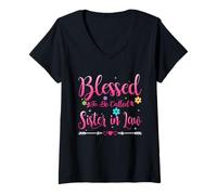 Donna Womens Blessed To Be Called Sister in Law Heart Mother's Day Maglietta con Collo a V