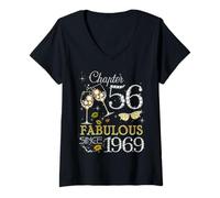 Donna Womens Chapter 56 Fabulous Since 1969 56th Birthday Queen Maglietta con Collo a V