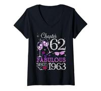 Donna Womens Chapter 62 Fabulous Since 1963 62nd Birthday Queen Maglietta con Collo a V