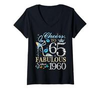 Donna Womens Cheers to 65 Years Old EST 1960 65th Birthday Queen Maglietta con Collo a V