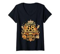 Donna Womens Cheers to 68 Years Old EST 1958 68th Birthday Queen Maglietta con Collo a V